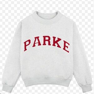 NWT PARKE mockneck sweatshirt, grey with red lettering, size S/M.